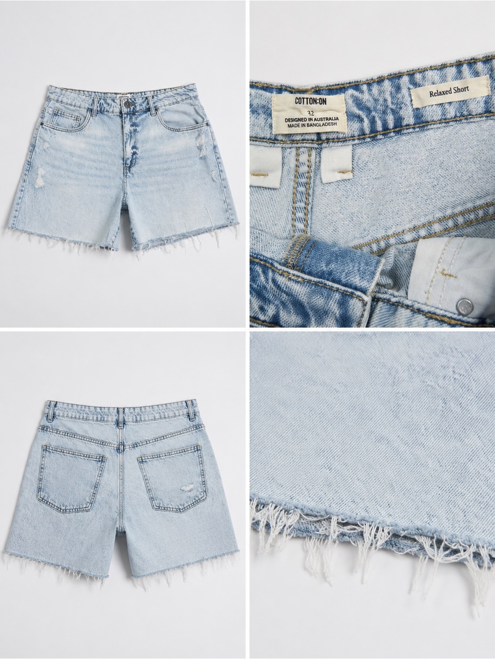 Cotton On Light Blue Frayed Hem Relaxed Denim Shorts
